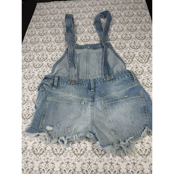 Women's WE‎ THE FREE People Size 24 Denim Jean Overall Shorts Destroyed - Picture 8 of 8